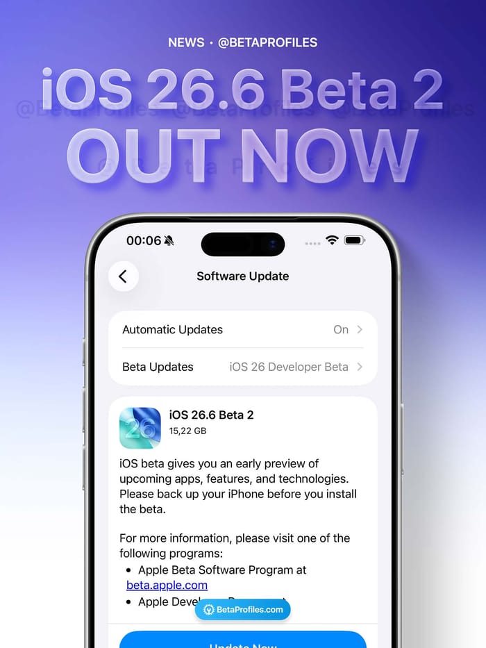 ios 26.6 beta 2 out now