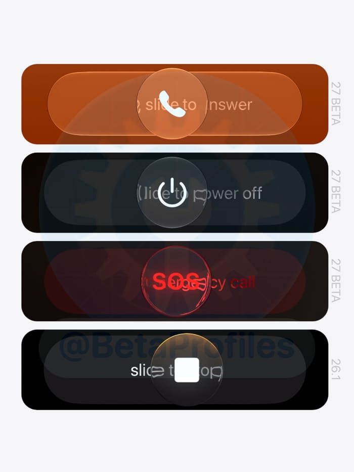 “Slide to…” controls in the Phone app, Power Off menu, and Clock timer redesigned with a unified Liquid Glass style in iOS 27.