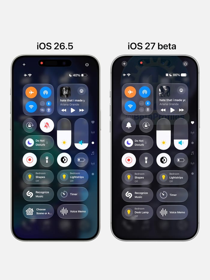 ios 27 vs ios 26 specular highlights