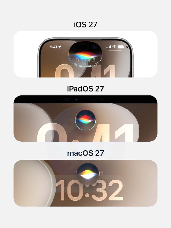 new siri animation ios 27 vs ipados 27 vs macos 27