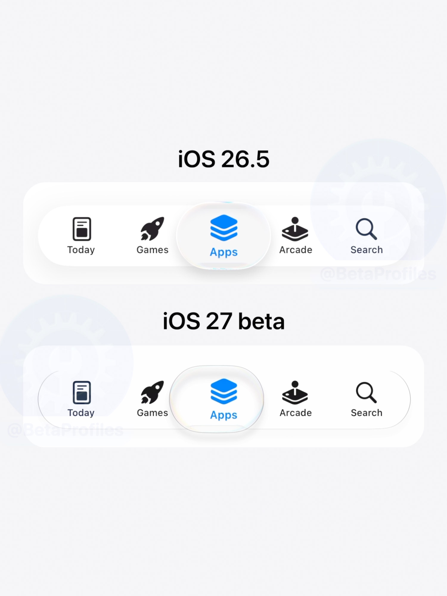 Ios 2 Tab iOS 26 vs. iOS 27 Liquid Glass tab bar comparison - Beta Profiles